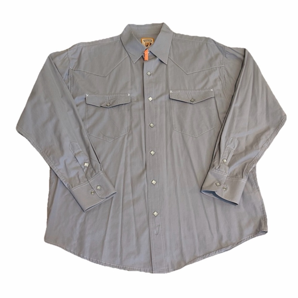 Resistol Double R Solid Cotton Pearl Snap Shirt Gray Long Sleeve Men’s L